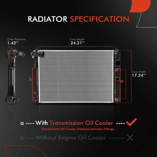 Primary Aluminum Radiator for INFINITI Q50 2016-2019 Q60 2017-2018 L4 2.0L Automatic Transmission