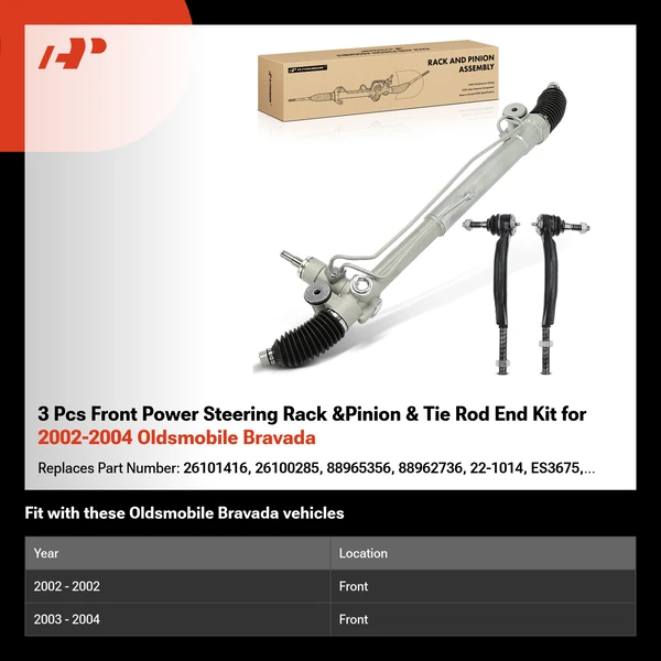 3 Pcs Front Power Steering Rack &Pinion & Tie Rod End Kit for 2002-2004 Oldsmobile Bravada