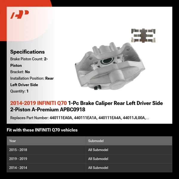2014-2019 INFINITI Q70 1-Pc Brake Caliper Rear Left Driver Side 2-Piston A-Premium APBC0918