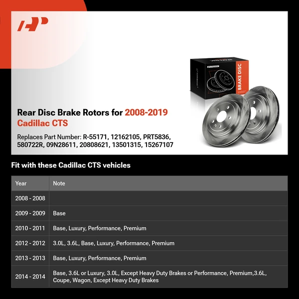 Rear Disc Brake Rotors for 2008-2019 Cadillac CTS