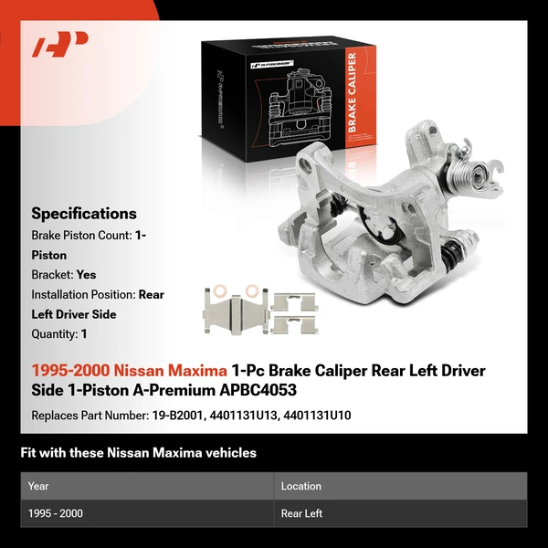 1995-2000 Nissan Maxima 1-Pc Brake Caliper Rear Left Driver Side 1-Piston A-Premium APBC4053