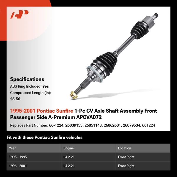 1995-2001 Pontiac Sunfire 1-Pc CV Axle Shaft Assembly Front Passenger Side A-Premium APCVA072