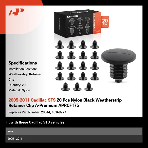 2005-2011 Cadillac STS 20 Pcs Nylon Black Weatherstrip Retainer Clip A-Premium APRCF175