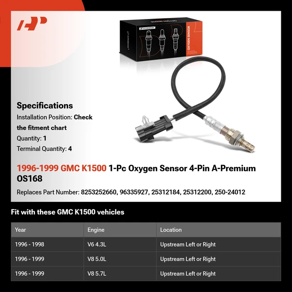 1996-1999 GMC K1500 1-Pc Oxygen Sensor 4-Pin A-Premium OS168