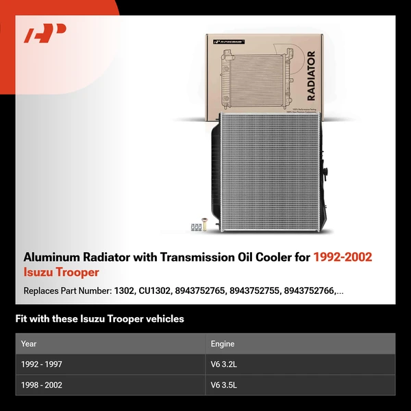 Aluminum Radiator with Transmission Oil Cooler for 1992-2002 Isuzu Trooper