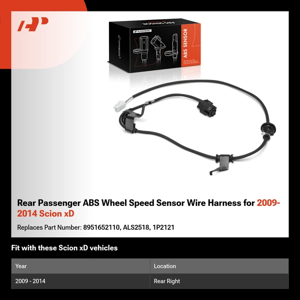 Rear Passenger ABS Wheel Speed Sensor Wire Harness for 2009-2014 Scion xD