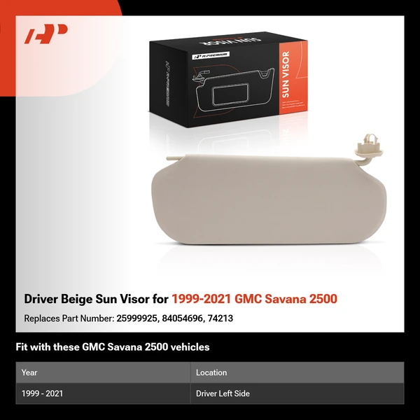 Driver Beige Sun Visor for 1999-2021 GMC Savana 2500