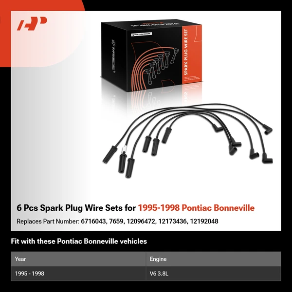 6 Pcs Spark Plug Wire Sets for 1995-1998 Pontiac Bonneville