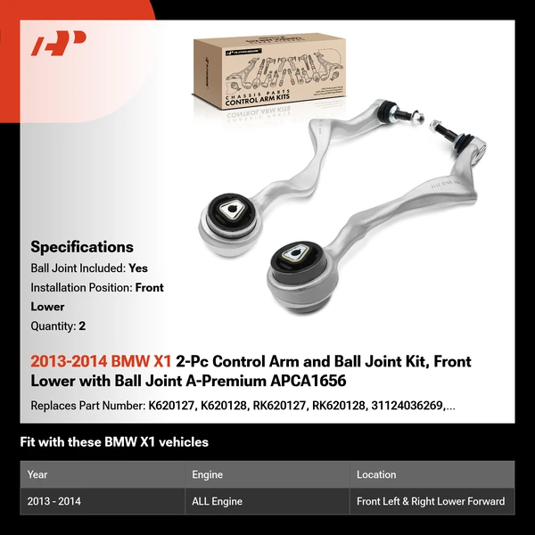 2013-2014 BMW X1 2-Pc Control Arm and Ball Joint Kit, Front Lower with Ball Joint A-Premium APCA1656