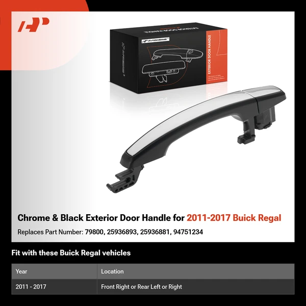 Chrome & Black Exterior Door Handle for 2011-2017 Buick Regal