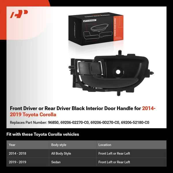 Front Driver or Rear Driver Black Interior Door Handle for 2014-2019 Toyota Corolla