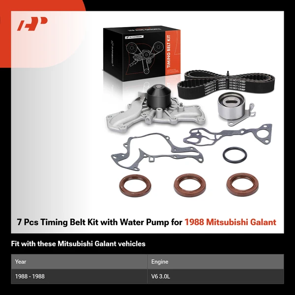 7 Pcs Timing Belt Kit with Water Pump for 1988 Mitsubishi Galant