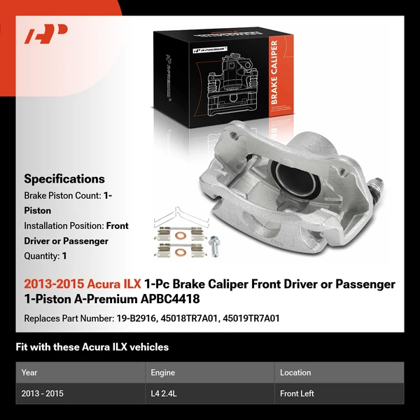 2013-2015 Acura ILX 1-Pc Brake Caliper Front Driver or Passenger 1-Piston A-Premium APBC4418