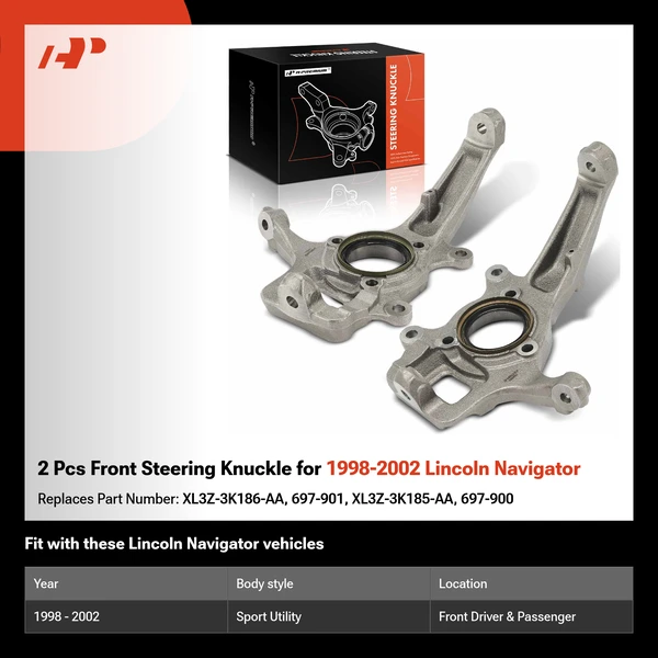 2 Pcs Front Steering Knuckle for 1998-2002 Lincoln Navigator