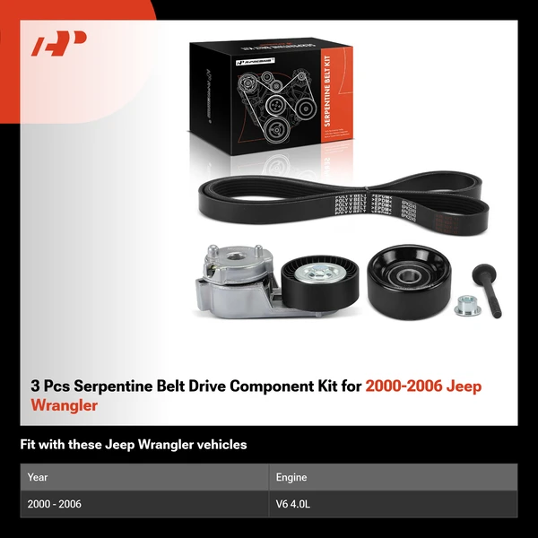 3 Pcs Serpentine Belt Drive Component Kit for 2000-2006 Jeep Wrangler