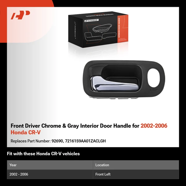Front Driver Chrome & Gray Interior Door Handle for 2002-2006 Honda CR-V
