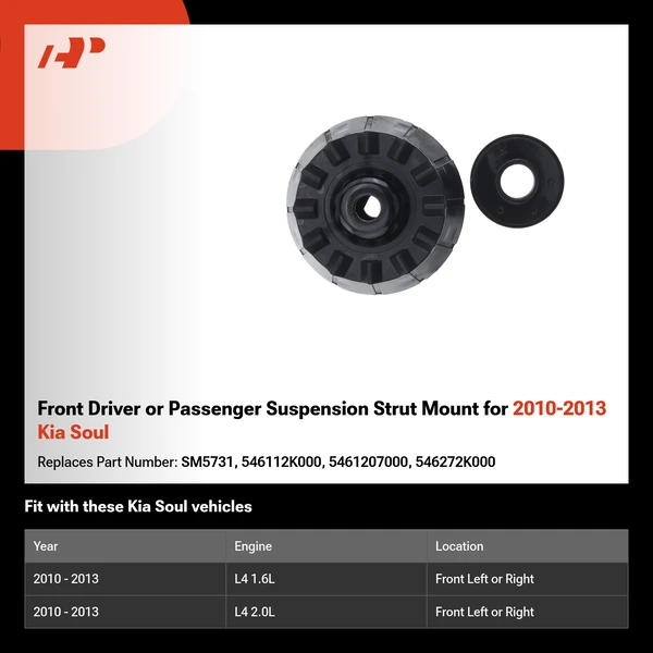 Front Driver or Passenger Suspension Strut Mount for 2010-2013 Kia Soul