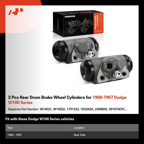 2 Pcs Rear Drum Brake Wheel Cylinders for 1960-1967 Dodge W100 Series