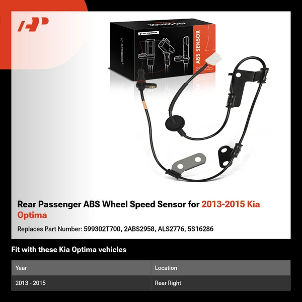 Rear Passenger ABS Wheel Speed Sensor for 2013-2015 Kia Optima