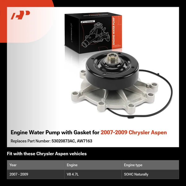 Engine Water Pump with Gasket for 2007-2009 Chrysler Aspen