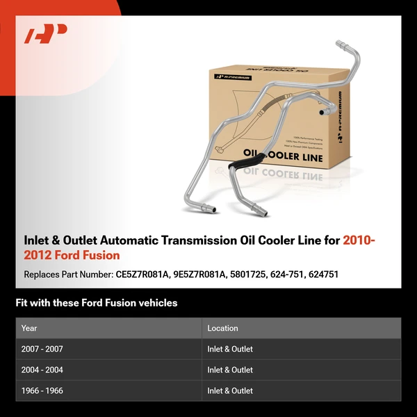 Inlet & Outlet Automatic Transmission Oil Cooler Line for 2010-2012 Ford Fusion