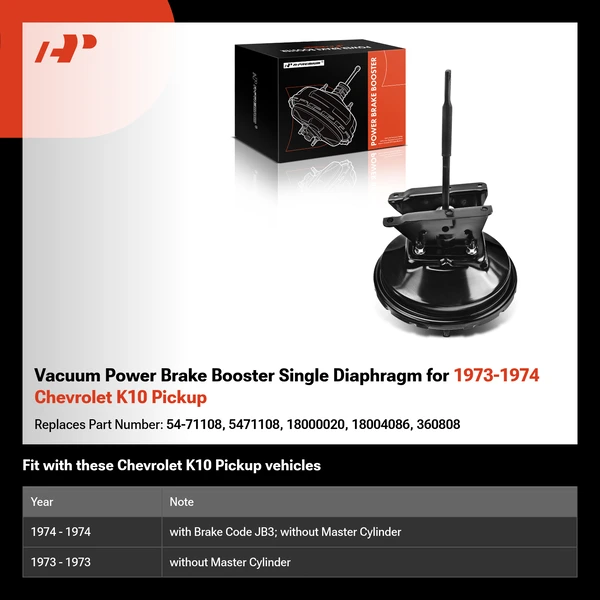 Vacuum Power Brake Booster Single Diaphragm for 1973-1974 Chevrolet K10 Pickup
