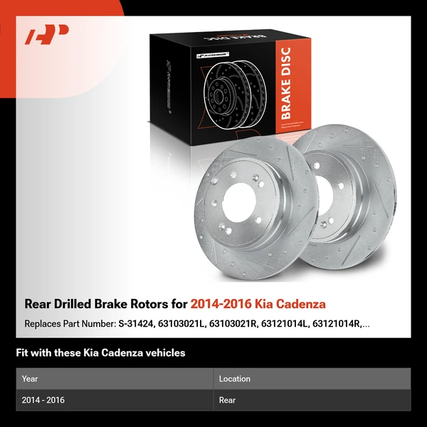 Rear Drilled Brake Rotors for 2014-2016 Kia Cadenza