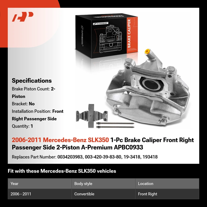2006-2011 Mercedes-Benz SLK350 1-Pc Brake Caliper Front Right Passenger Side 2-Piston A-Premium APBC0933