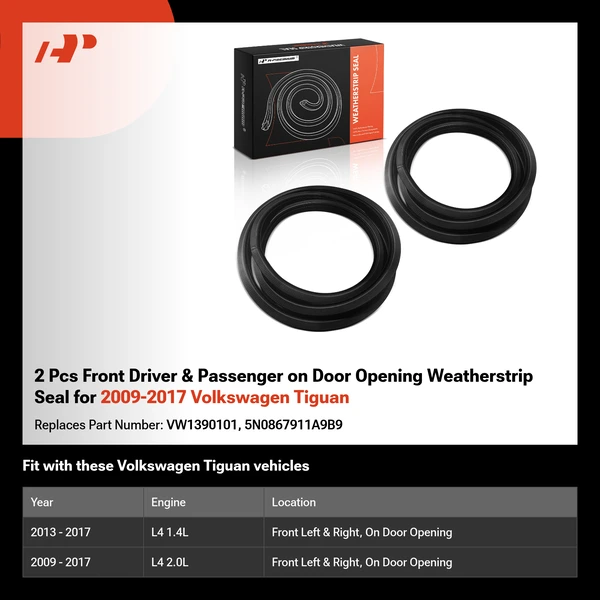 2 Pcs Front Driver & Passenger on Door Opening Weatherstrip Seal for 2009-2017 Volkswagen Tiguan