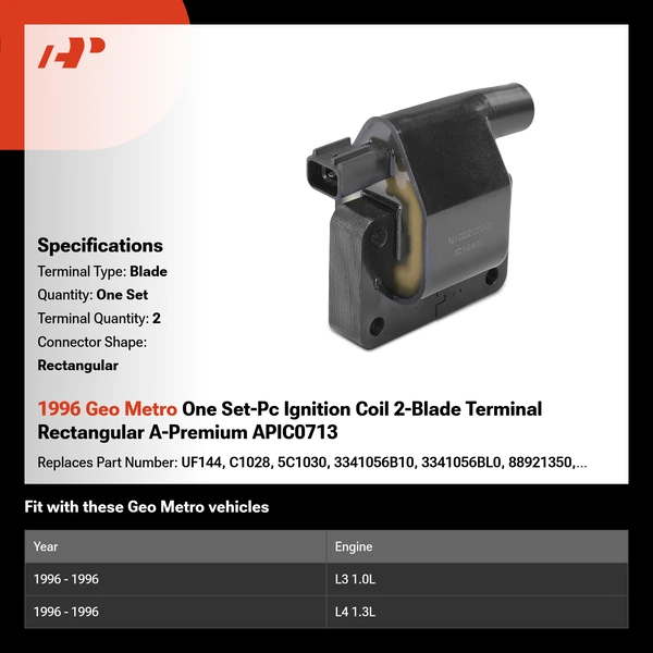 1996 Geo Metro One Set-Pc Ignition Coil 2-Blade Terminal Rectangular A-Premium APIC0713