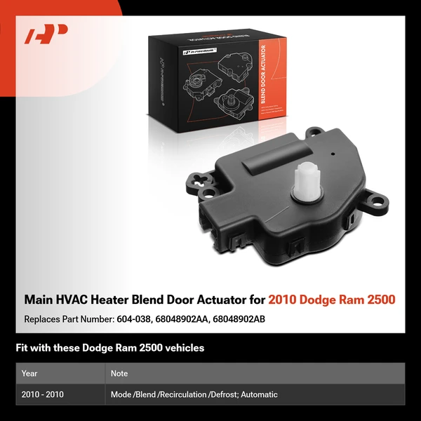 Main HVAC Heater Blend Door Actuator for 2010 Dodge Ram 2500
