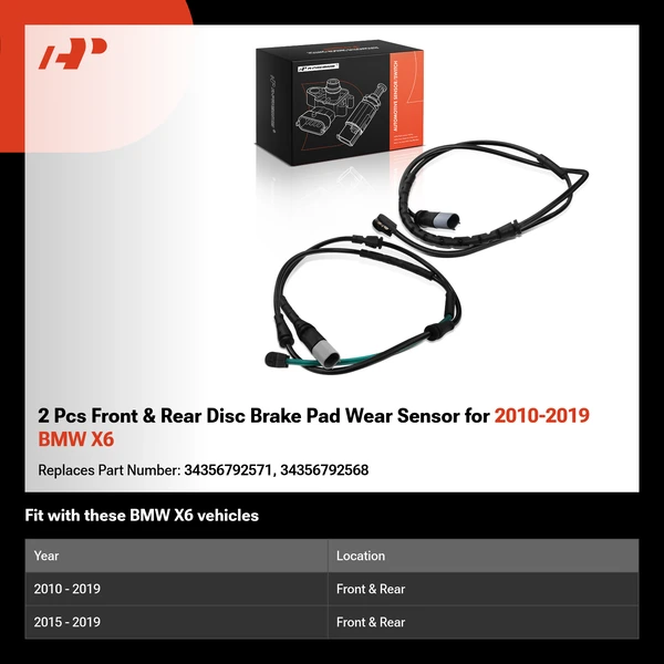 2 Pcs Front & Rear Disc Brake Pad Wear Sensor for 2010-2019 BMW X6