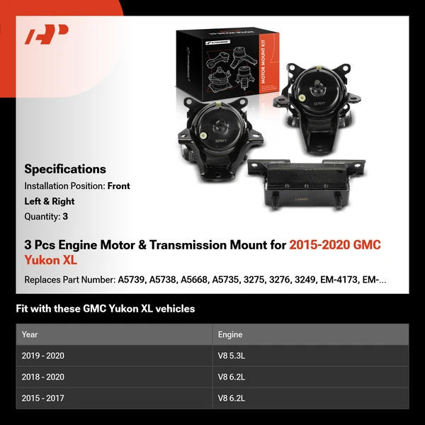 3 Pcs Engine Motor & Transmission Mount for 2015-2020 GMC Yukon XL