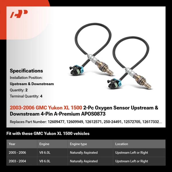 2003-2006 GMC Yukon XL 1500 2-Pc Oxygen Sensor Upstream & Downstream 4-Pin A-Premium APOS0873