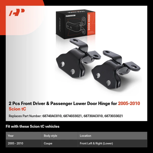 2 Pcs Front Driver & Passenger Lower Door Hinge for 2005-2010 Scion tC