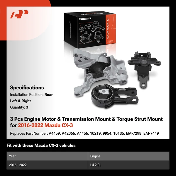 3 Pcs Engine Motor & Transmission Mount & Torque Strut Mount for 2016-2022 Mazda CX-3
