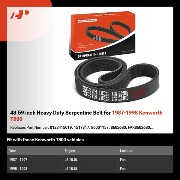 48.59 inch Heavy Duty Serpentine Belt for 1987-1998 Kenworth T800