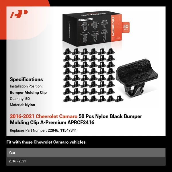 2016-2021 Chevrolet Camaro 50 Pcs Nylon Black Bumper Molding Clip A-Premium APRCF2416