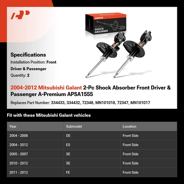 2004-2012 Mitsubishi Galant 2-Pc Shock Absorber Front Driver & Passenger A-Premium APSA1555