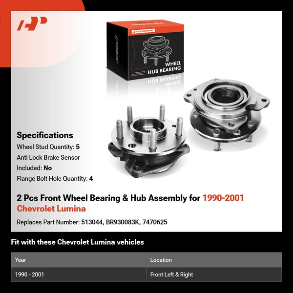 2 Pcs Front Wheel Bearing & Hub Assembly for 1990-2001 Chevrolet Lumina