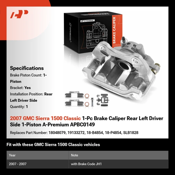 2007 GMC Sierra 1500 Classic 1-Pc Brake Caliper Rear Left Driver Side 1-Piston A-Premium APBC0149