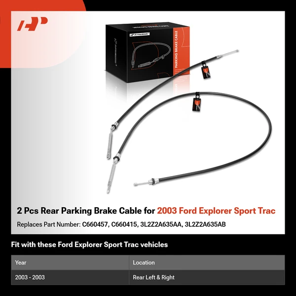 2 Pcs Rear Parking Brake Cable for 2003 Ford Explorer Sport Trac