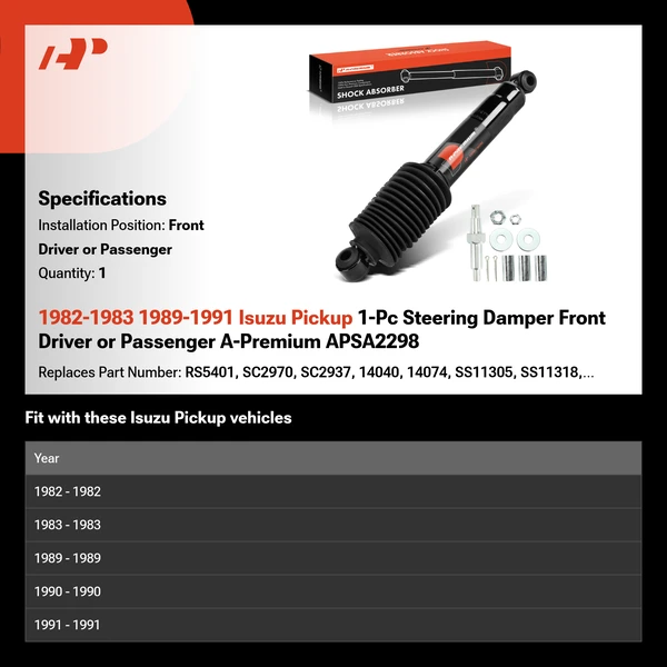 1982-1983 1989-1991 Isuzu Pickup 1-Pc Steering Damper Front Driver or Passenger A-Premium APSA2298