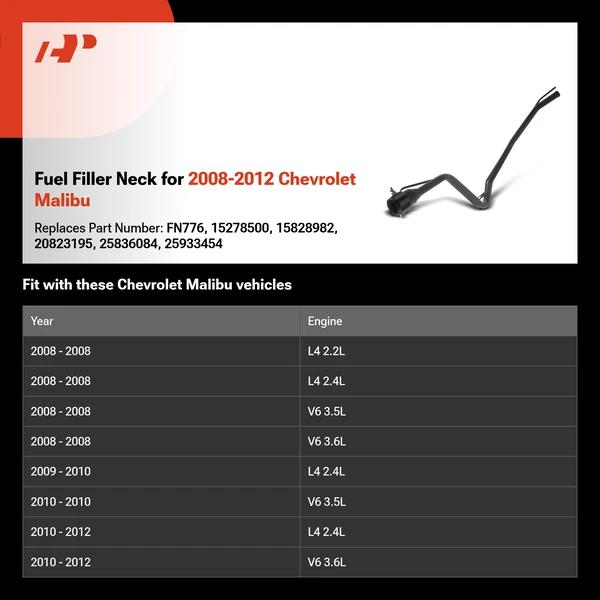 Fuel Filler Neck for 2008-2012 Chevrolet Malibu