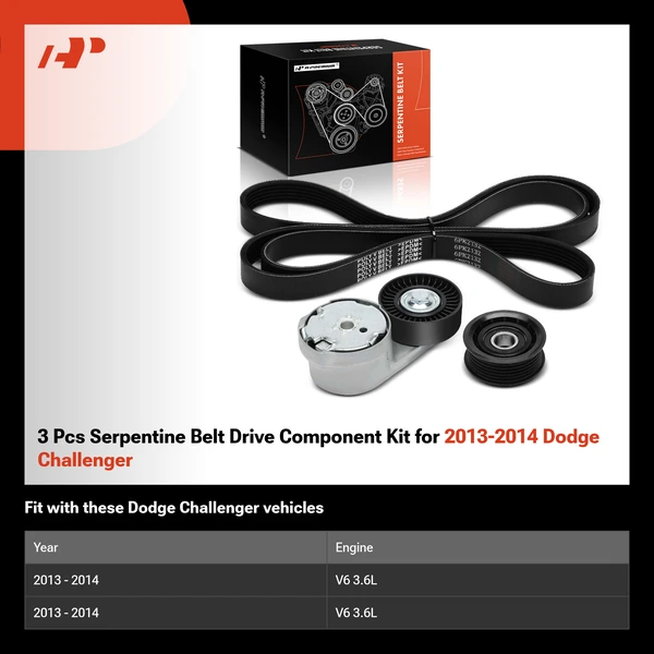 3 Pcs Serpentine Belt Drive Component Kit for 2013-2014 Dodge Challenger