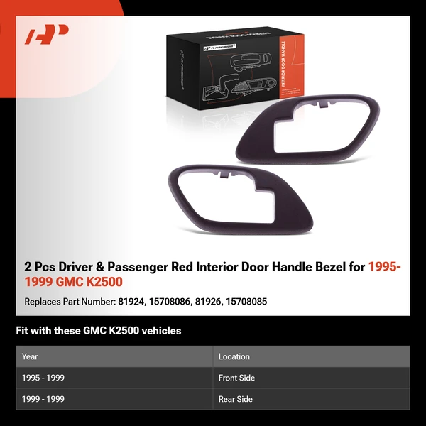 2 Pcs Driver & Passenger Red Interior Door Handle Bezel for 1995-1999 GMC K2500