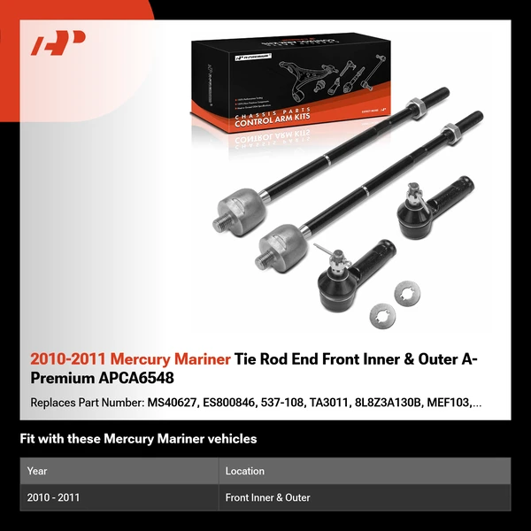 2010-2011 Mercury Mariner Tie Rod End Front Inner & Outer A-Premium APCA6548