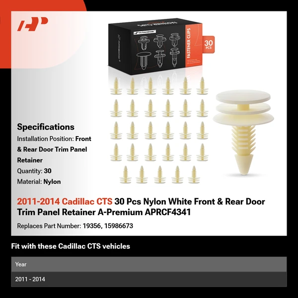 2011-2014 Cadillac CTS 30 Pcs Nylon White Front & Rear Door Trim Panel Retainer A-Premium APRCF4341