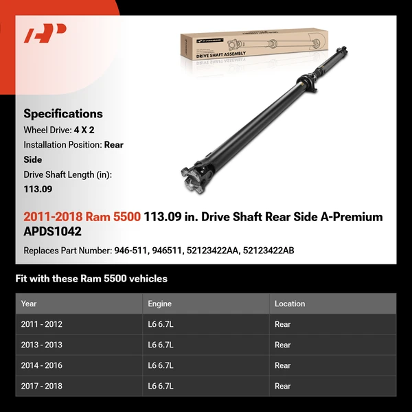 2011-2018 Ram 5500 113.09 in. Drive Shaft Rear Side A-Premium APDS1042