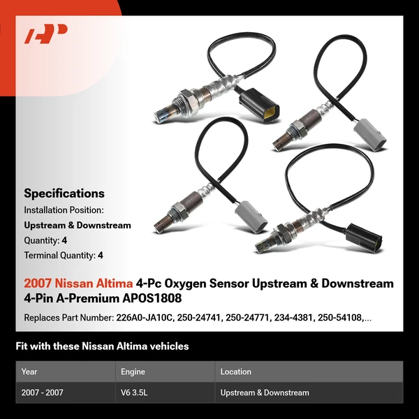 2007 Nissan Altima 4-Pc Oxygen Sensor Upstream & Downstream 4-Pin A-Premium APOS1808